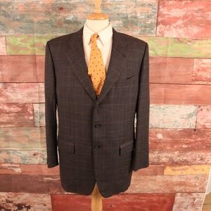 CORNELIANI Dark Blue Plaid Sport Coat Size 44 Long